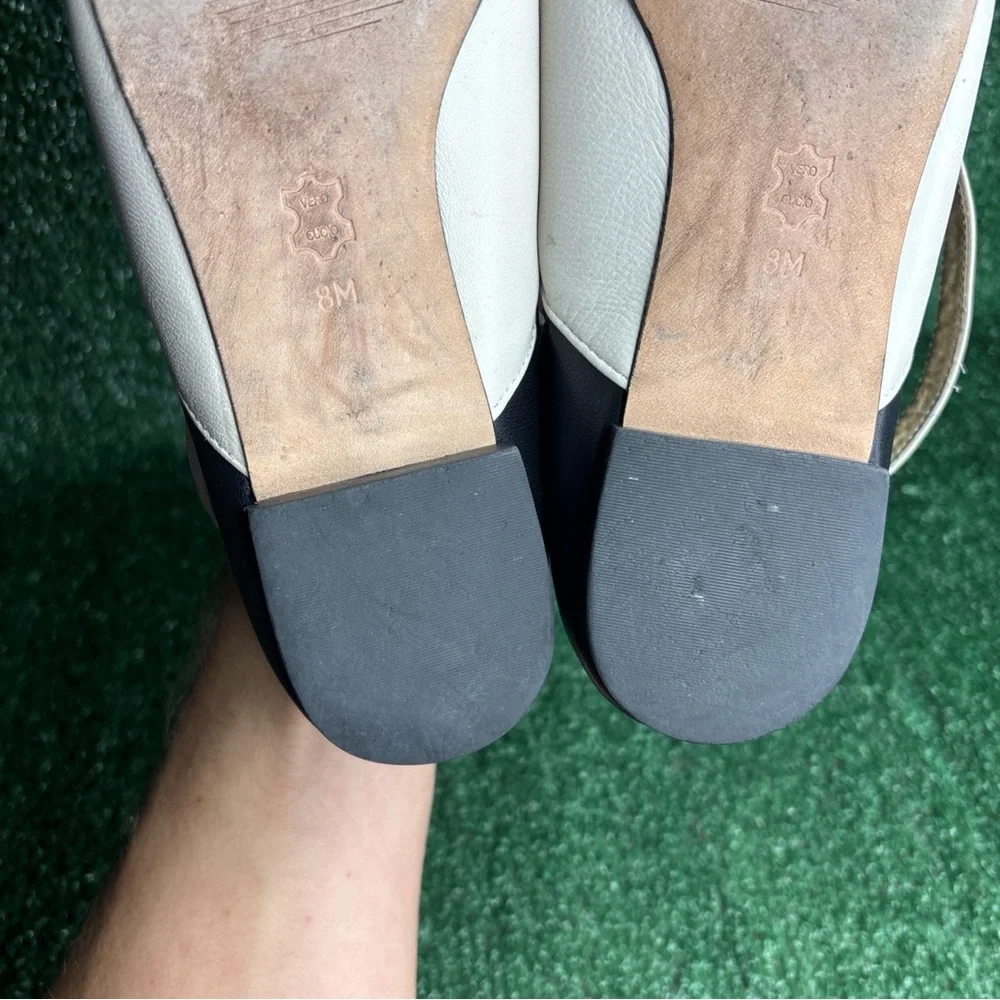 Michael Kors Peep Toe Ankle Strap Leather‎ Flats White Black Women's Size 8 M